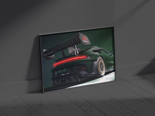 Porsche 911 GT3 RS Acrylic Wall Art with Neo LED – Glowing Supercar Decor