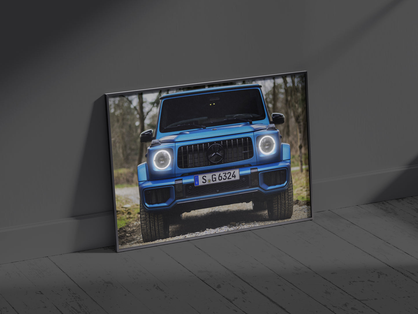 Mercedes G63 Acrylic Wall Art with Neo LED Glow Flame - Luxury Blue SUV for Home, Office & Studio Decor