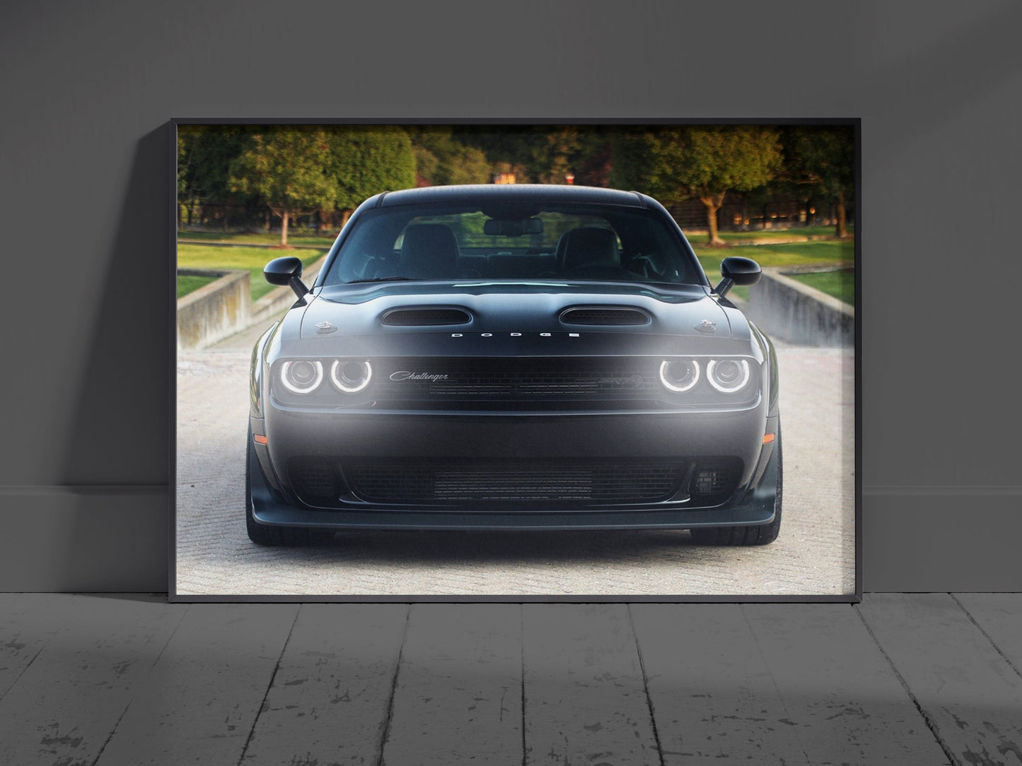 Dodge Challenger Hellcat Acrylic Wall Art with Neo LED Lighting Decor for Garage & Man Cave