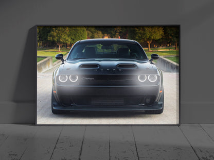 Dodge Challenger Hellcat Acrylic Wall Art with Neo LED Lighting Decor for Garage & Man Cave