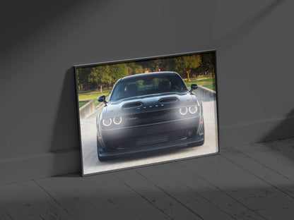 Dodge Challenger Hellcat Acrylic Wall Art with Neo LED Lighting Decor for Garage & Man Cave