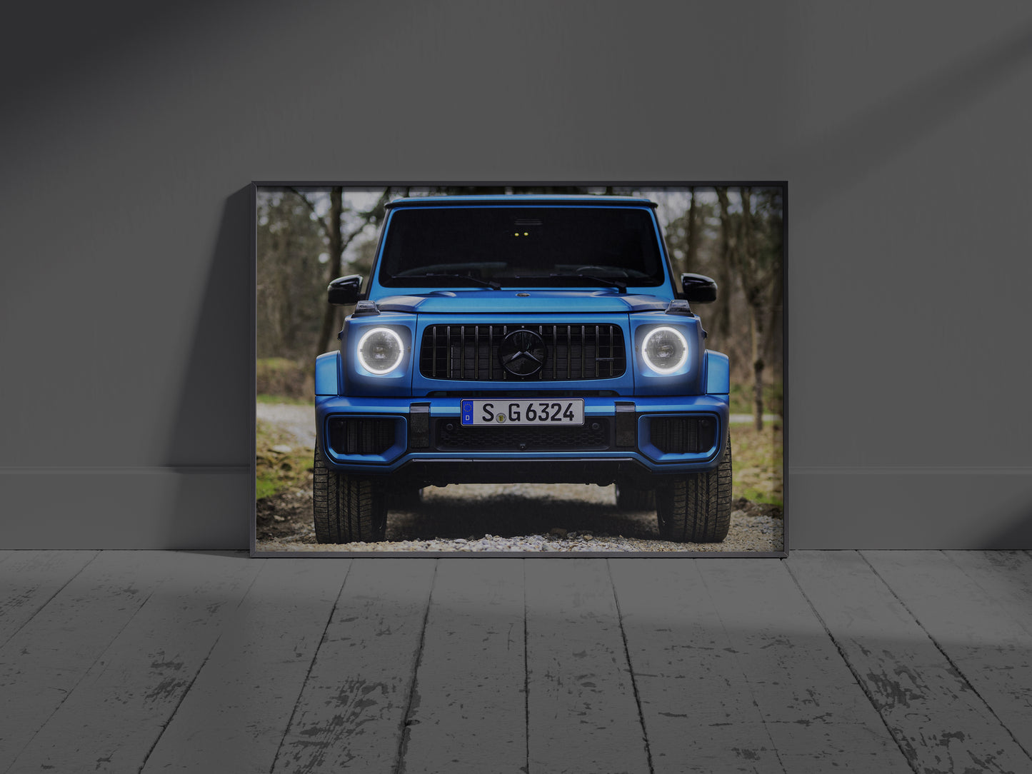 Mercedes G63 Acrylic Wall Art with Neo LED Glow Flame - Luxury Blue SUV for Home, Office & Studio Decor