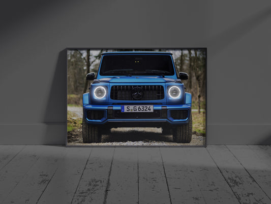 Mercedes G63 Acrylic Wall Art with Neo LED Glow Flame - Luxury Blue SUV for Home, Office & Studio Decor