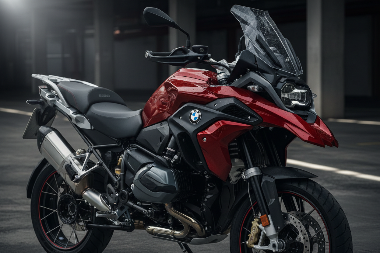 create a close up image of bmw bike in black and red colour