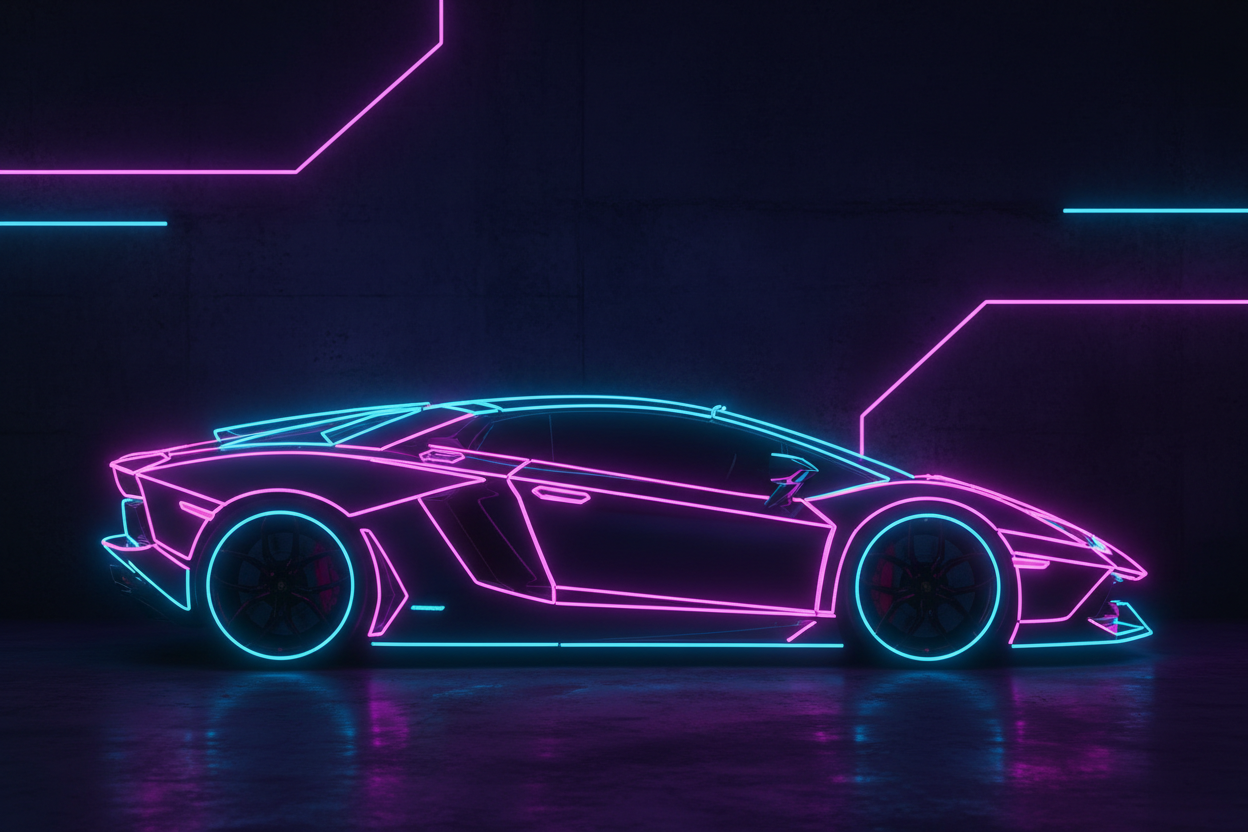new lamborgini Neon car art / glowing wall
